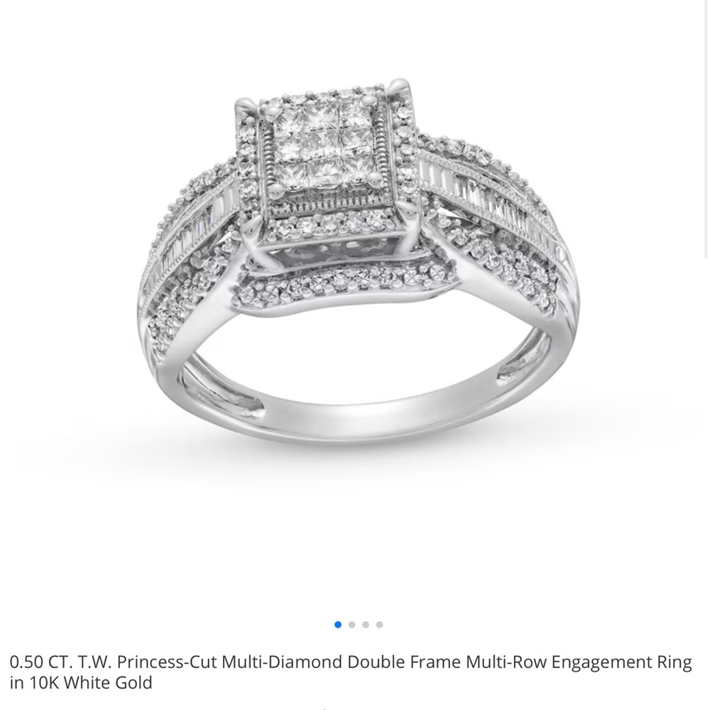 Elegant Silver Multi-Diamond Engagement Ring - Picture 1 of 3